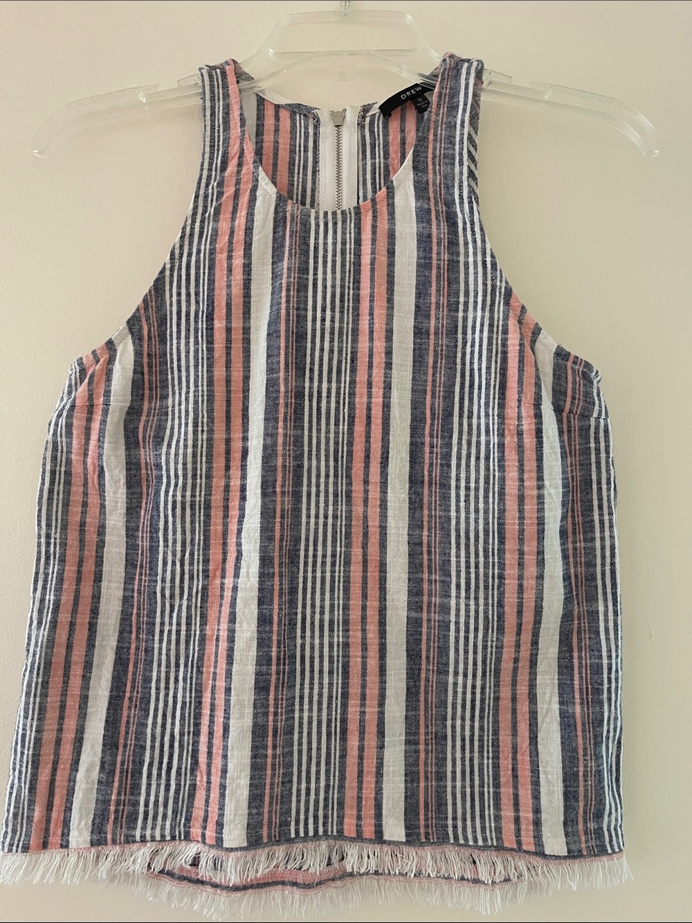 DREW Striped Halter Tank Top in Navy, Pink & White